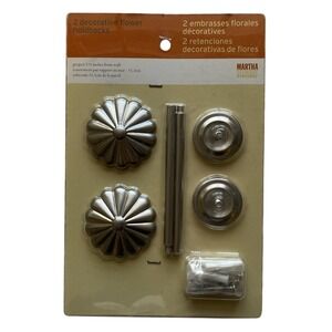 Martha Stewart Everyday Decorative Flower Holdbacks Silver Curtain Tie Backs NEW